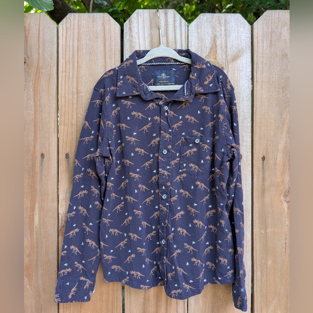 Craft & Flow Boys Kids Navy Blue Dinosaur Bones Cotton Button Down Shirt
